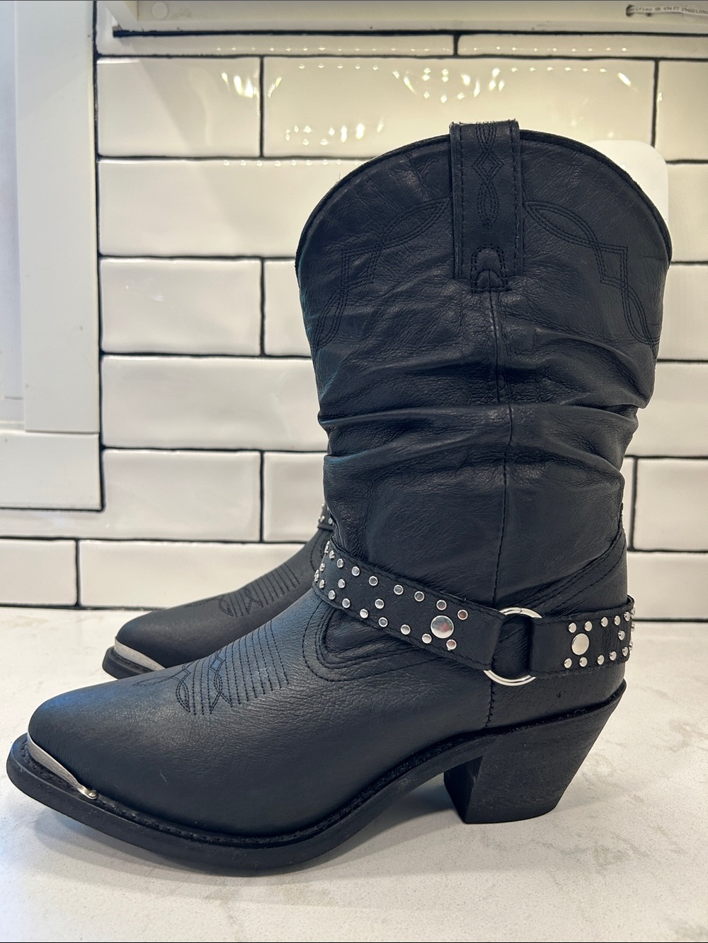 Shyanne Women's Tammye Slouch Harness Western Boho Boot - Round Toe Size 9 Black - Picture 6 of 15
